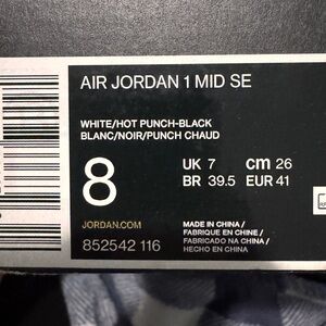 Jordan Air 1 Mid SE White Hot Punch Black Sneakers